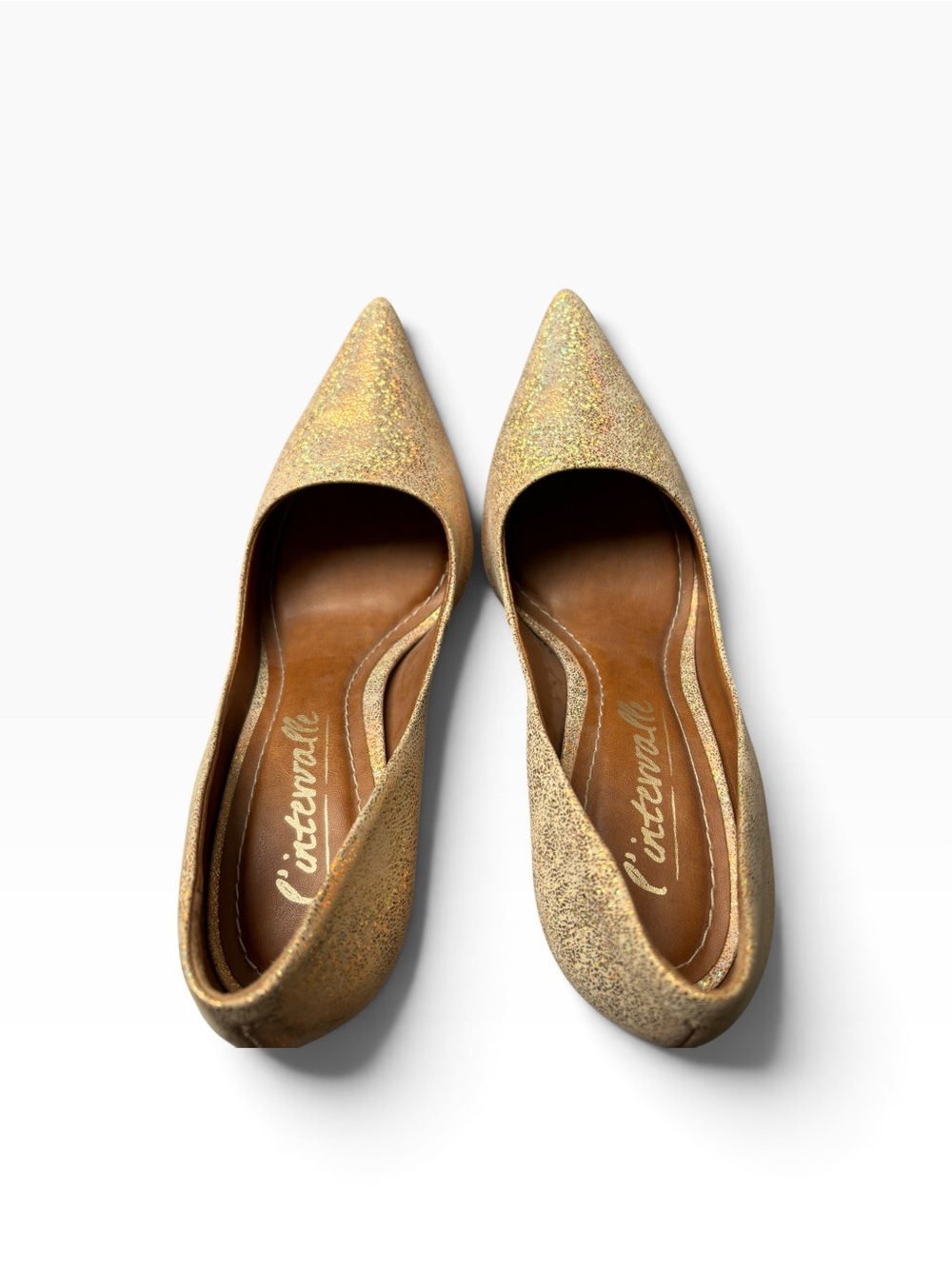 💎L'INTERVALLE US7 Gold Rainbow Glitter Pointed Toe High Heels LIKE NEW💎